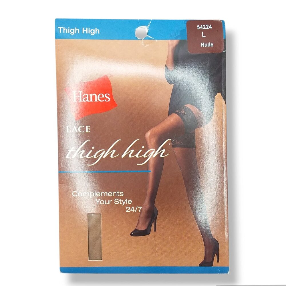Vtg Hanes Lace Thigh Highs Size Large Nude NEW School Girl Preppy Office Bridal